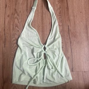 Green halter keyhole top